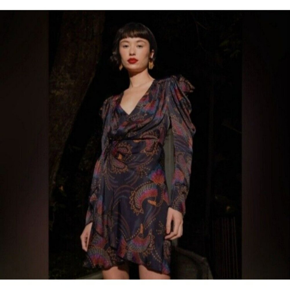 NWT‎ Farm Rio Sequin Toucan Mini Wrap Dress Beaded Belt Puff Sleeve Size M $235